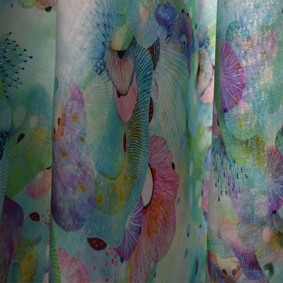 Ramie tissée florale bleu-clair de luxe de pantalon de robe de tissus de coton de polyester