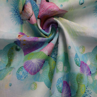 Ramie tissée florale bleu-clair de luxe de pantalon de robe de tissus de coton de polyester