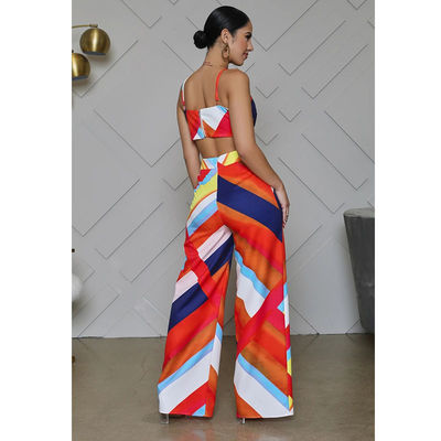 Pantalon de Large-jambe de salopette de licou d'impression occasionnel outre de l'épaule Playsuit sans dos