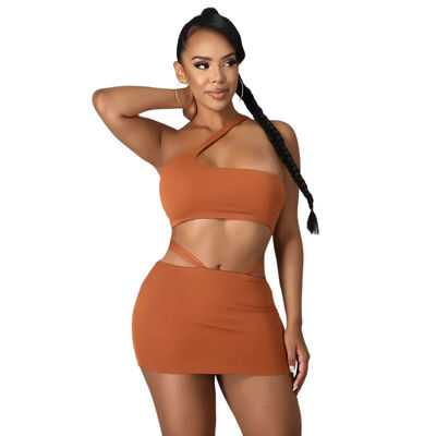 Haut de bikini de robe de pièce en t avec l'ensemble de couleur solide irrégulier de Hollowout de taille 2 morceaux
