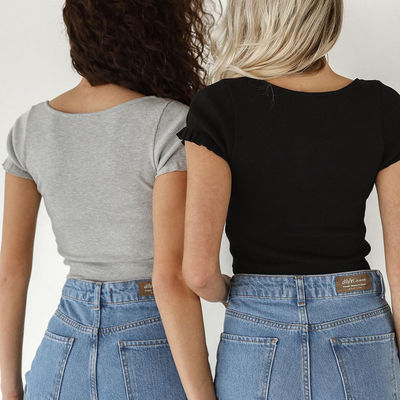 Grains maigres de collier du nombril U avec le T-shirt supérieur de coton de cardigan