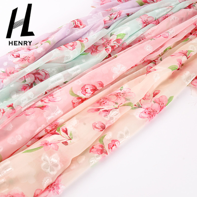 Tissu imprimé floral de mousseline de soie de polyester pour le textile de vêtement de mode